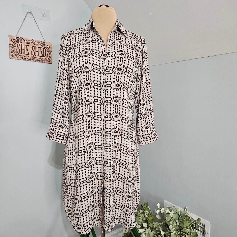 Cabi Shirt Dress Womens Medium Button Front Midi Lightweight Corpcore Career Geo - Picture 2 of 13